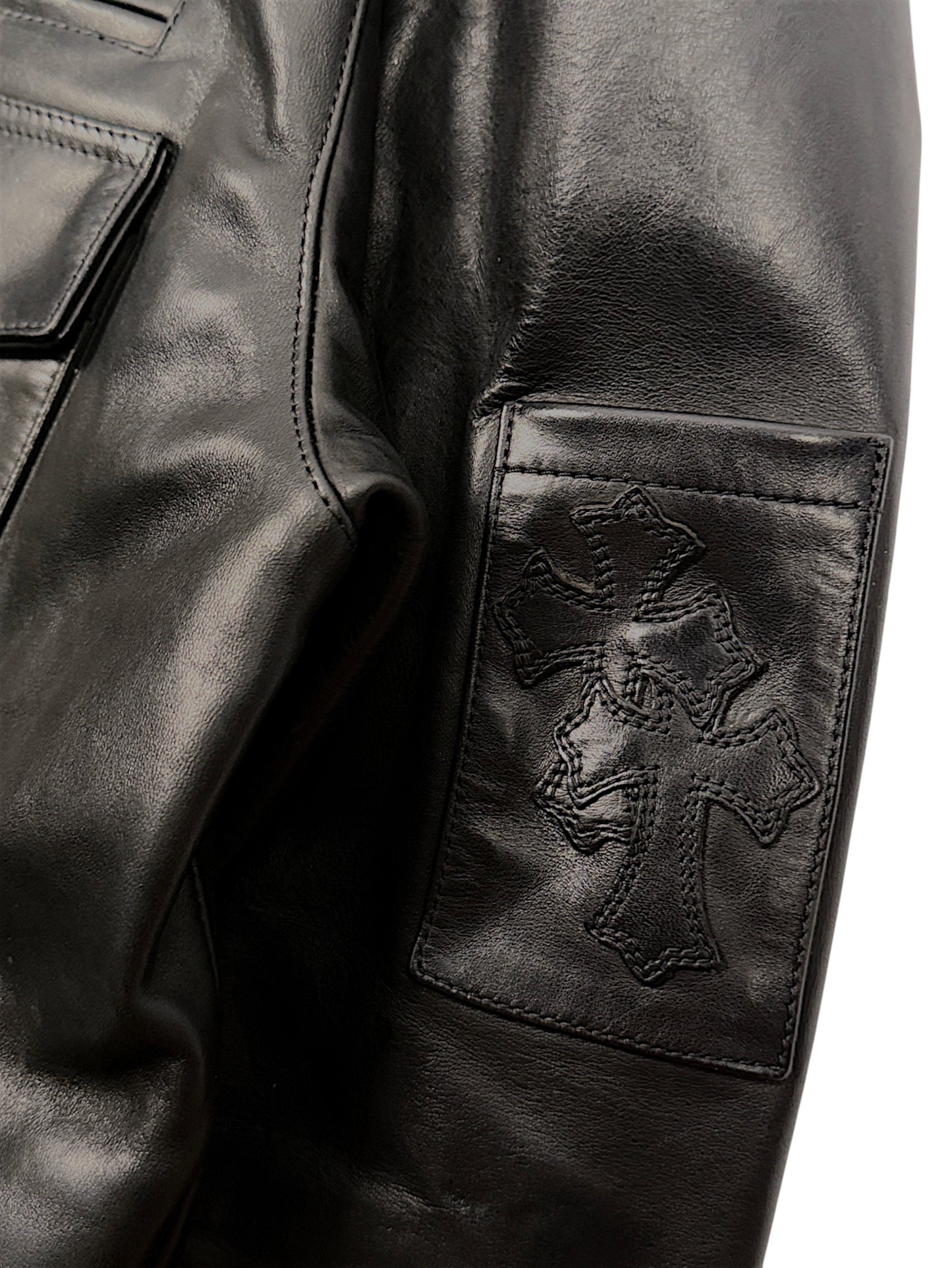 Cross Patch Leather Sleeve Pocket Chrome Hearts KB24 Jacket