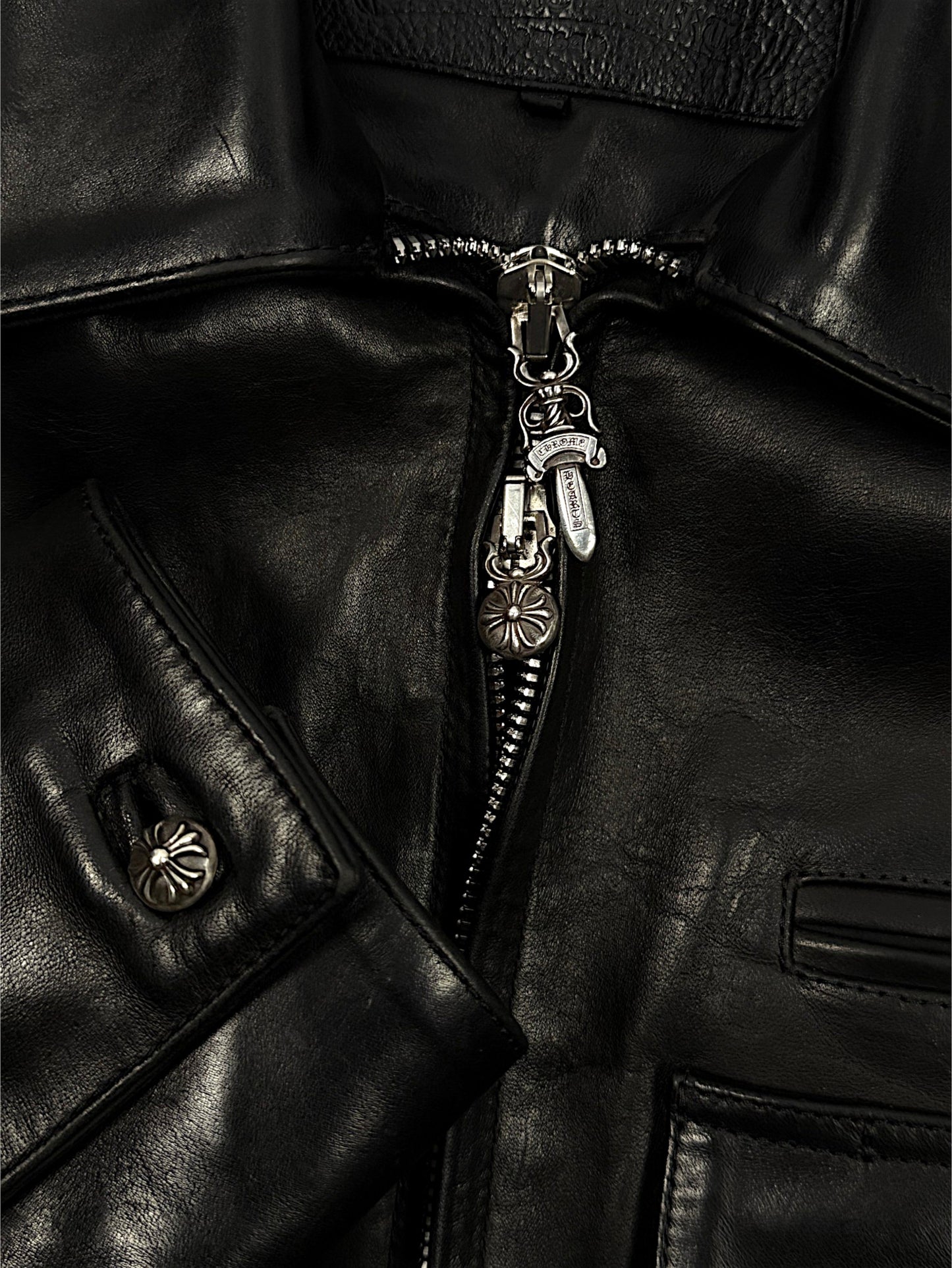 Sterling Silver Chrome Hearts Zipper Pull KB24 Leather Jacket