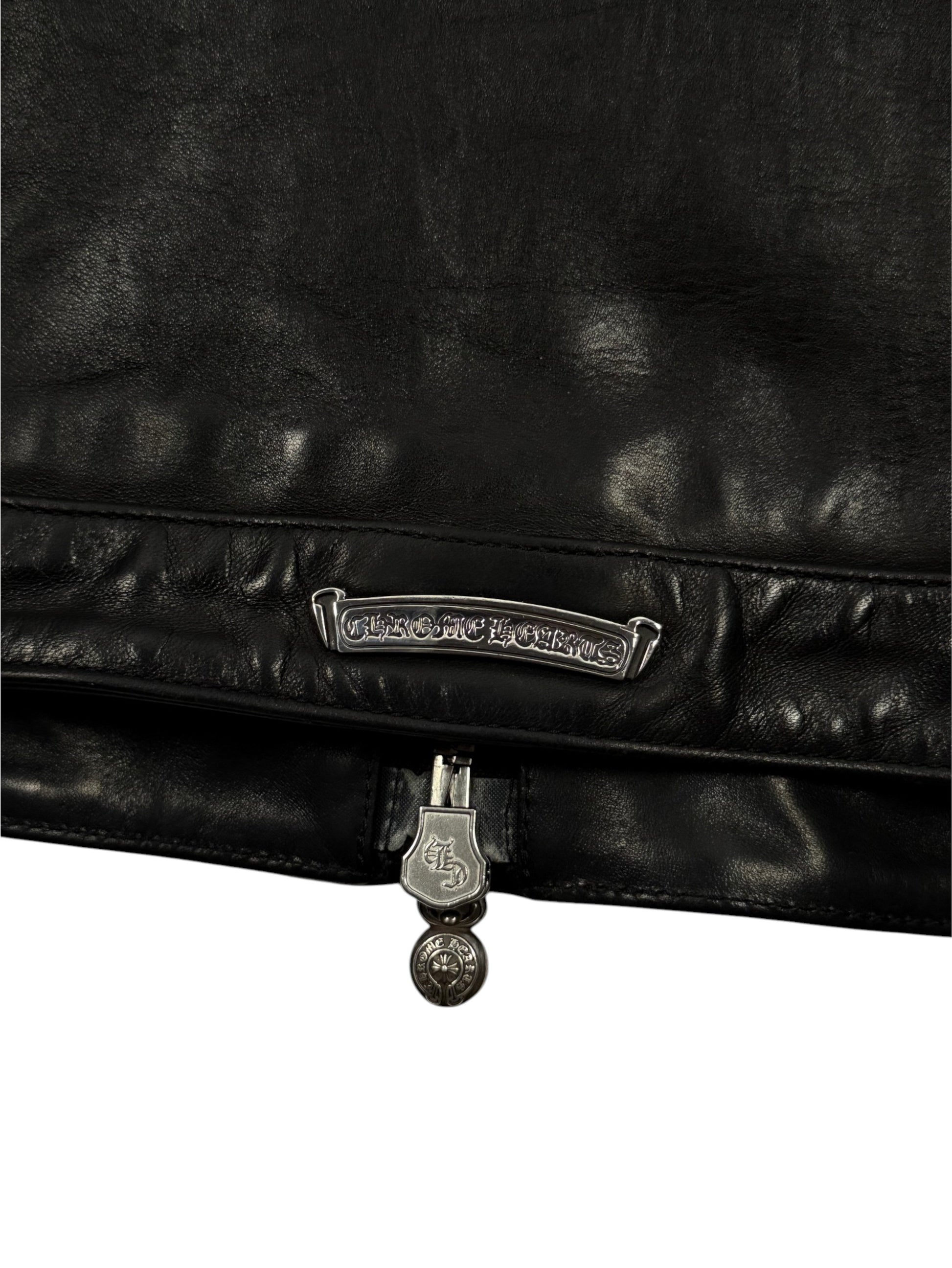 Chrome Hearts Silver Nameplate Waist Zip Horse Leather Jacket