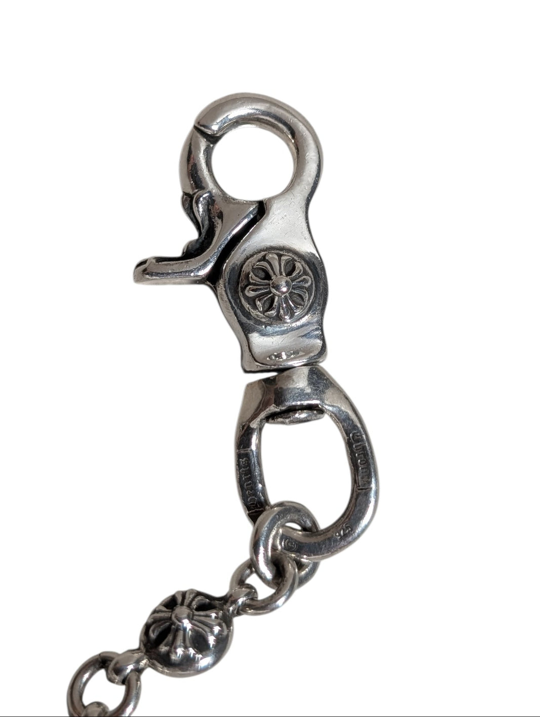 Chrome Hearts Silver Cross Ball Keychain Clip Ring Sterling Silver Hardware