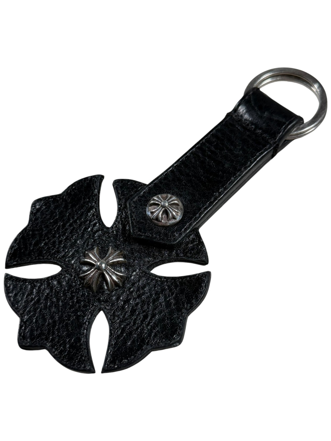 Chrome Hearts Leather Cross Plus Keychain Sterling Silver Hardware