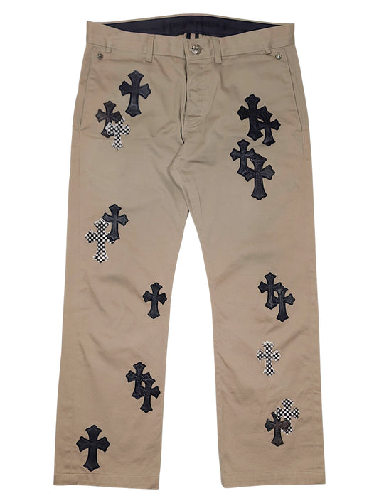 Chrome Hearts Khaki Leather Cross Patch Chino Pants Authentic Pants