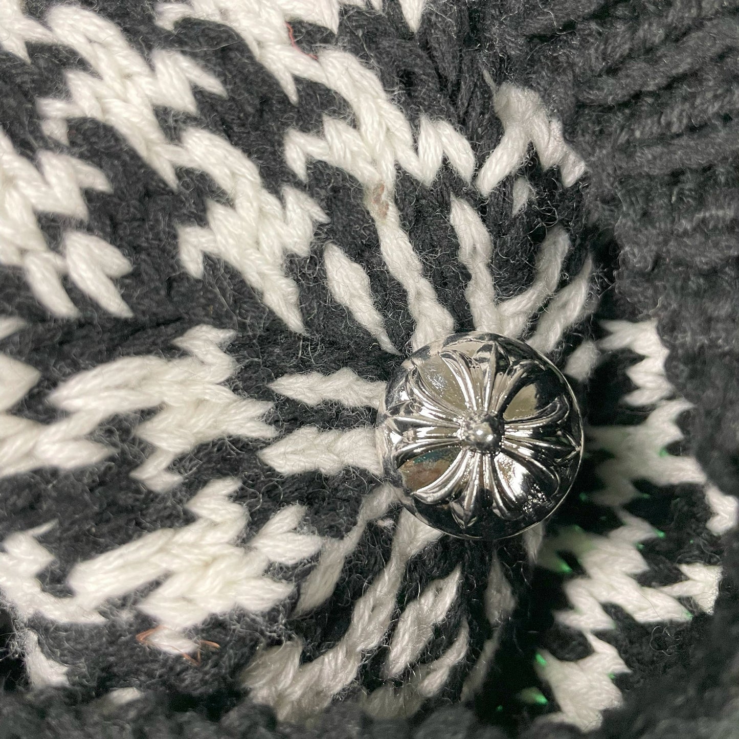 Chrome Hearts Rare VIP Knit Houndstooth Cross Patch Beanie