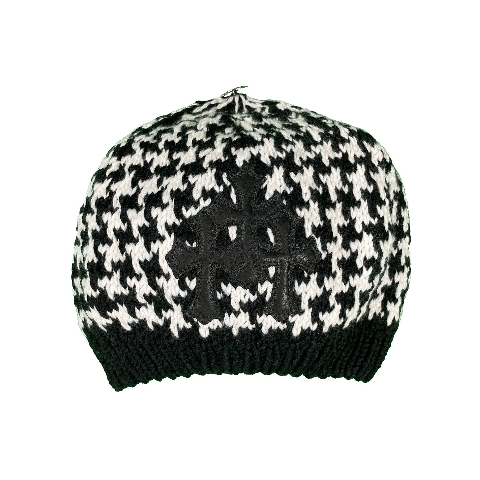 Chrome Hearts Rare VIP Knit Houndstooth Cross Patch Beanie