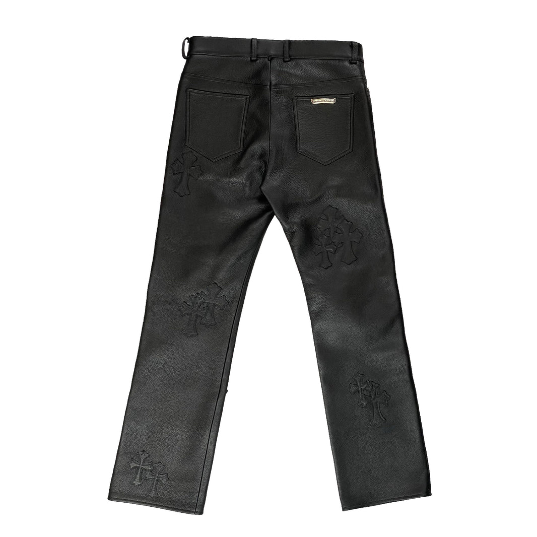 Chrome Hearts Leather Chino Cross Patch Pants Sterling Silver Hardware
