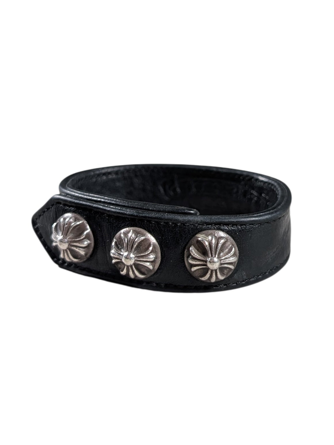 Chrome Hearts Black Leather Cross Ball Bracelet