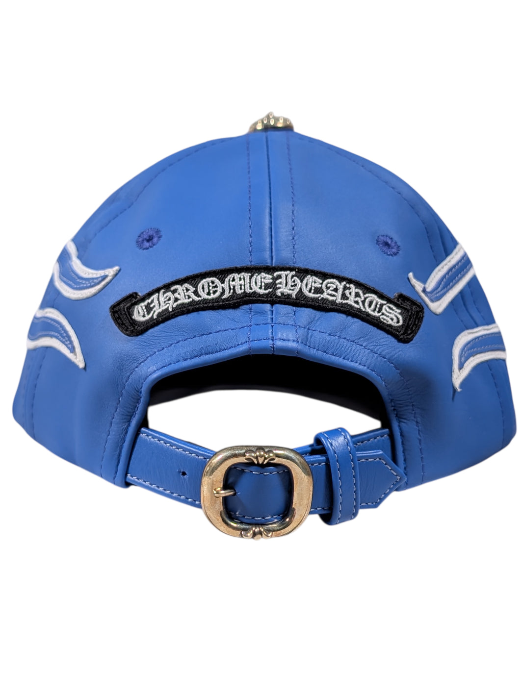 Chrome Hearts Blue Leather Flame Hat Sterling Silver Hardware