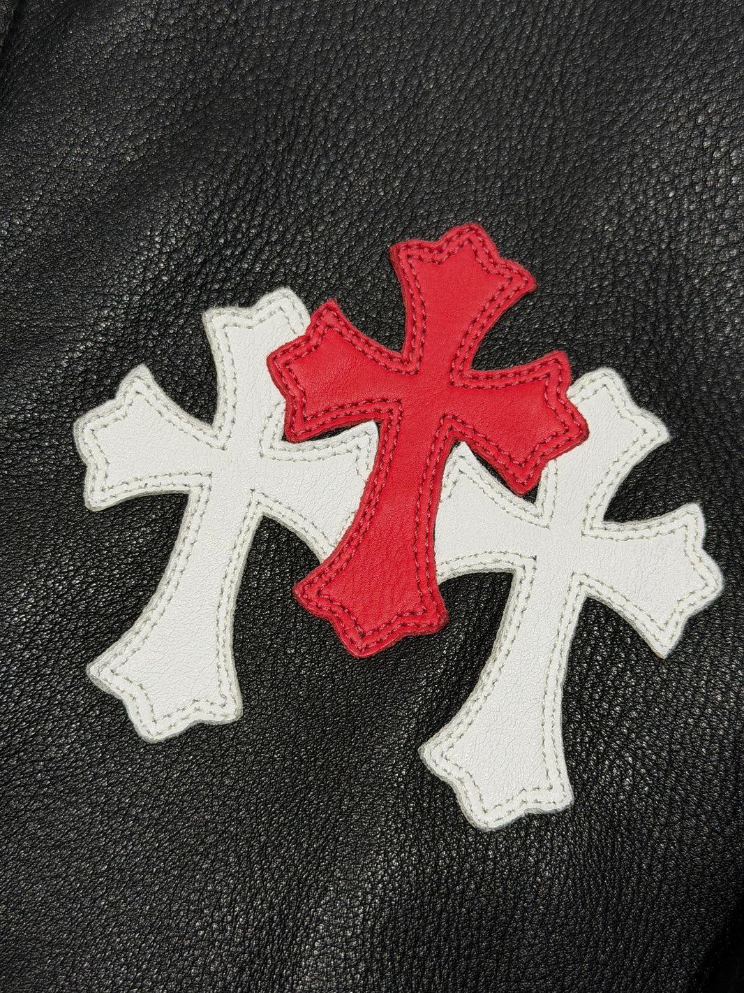 Chrome Hearts Red Cross Patch Leather Racing Jacket Archival