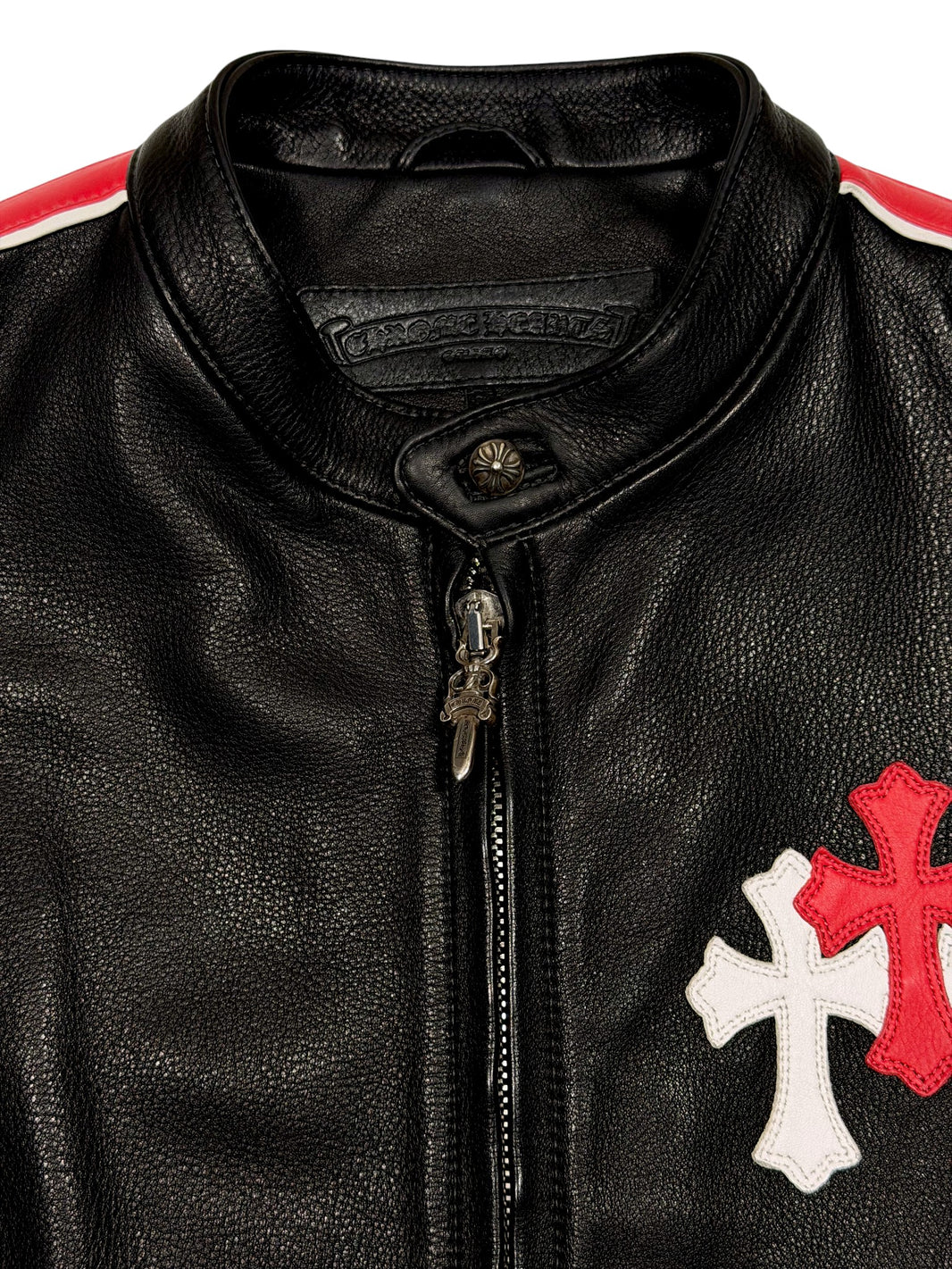 Chrome Hearts Red Cross Patch Leather Racing Jacket Verified YP Collective