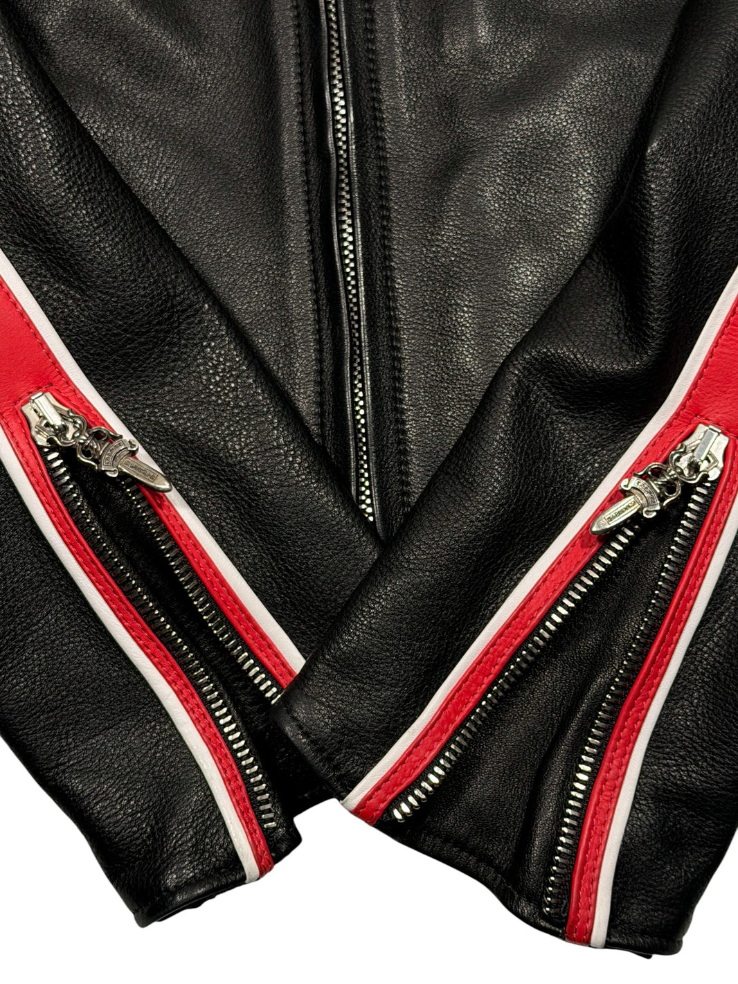 Chrome Hearts Red Cross Patch Leather Racing Jacket Authenticated Designer
