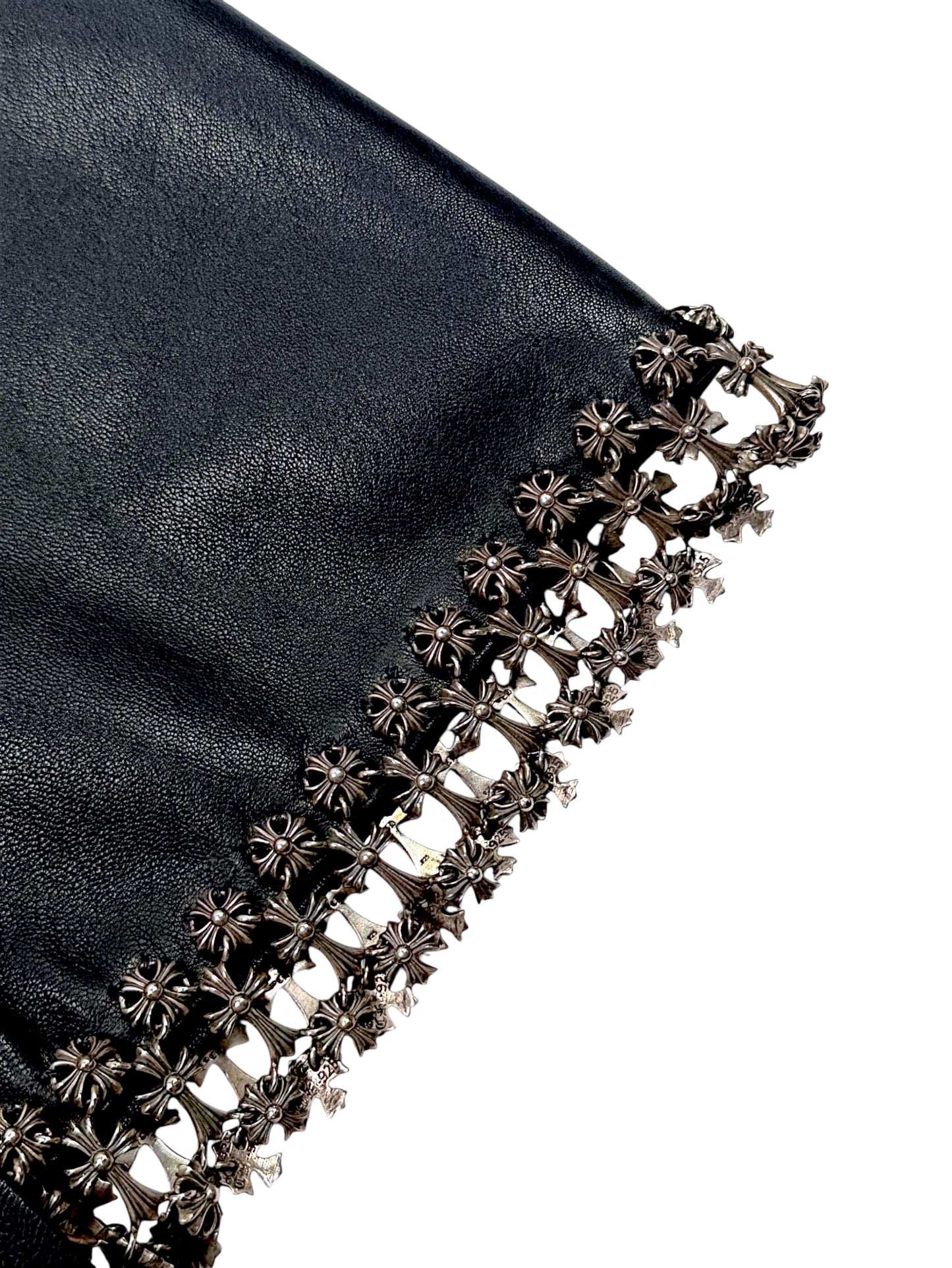 Chrome Hearts Silver Cross Zip Pull Charm Leather Tunic
