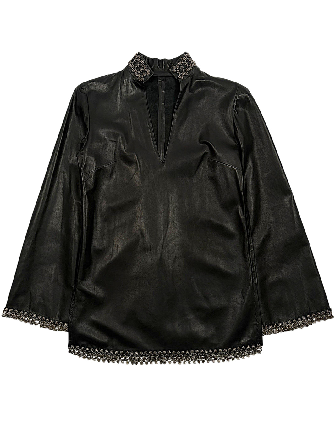 Plus Cross Silver Links Trimming Chrome Hearts Leather Tunic