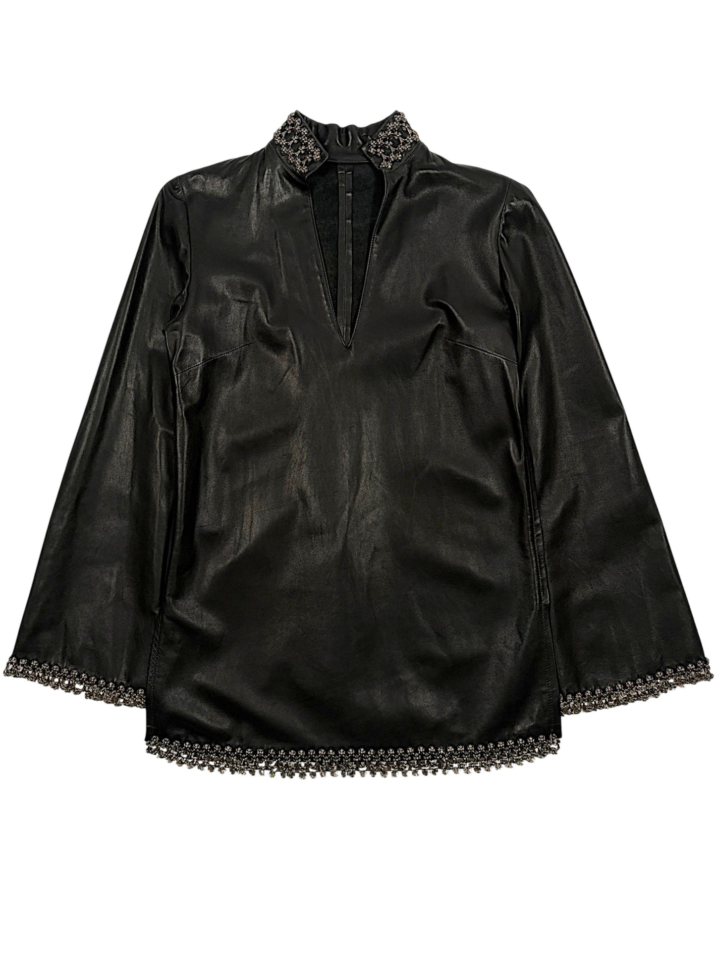 Plus Cross Silver Links Trimming Chrome Hearts Leather Tunic