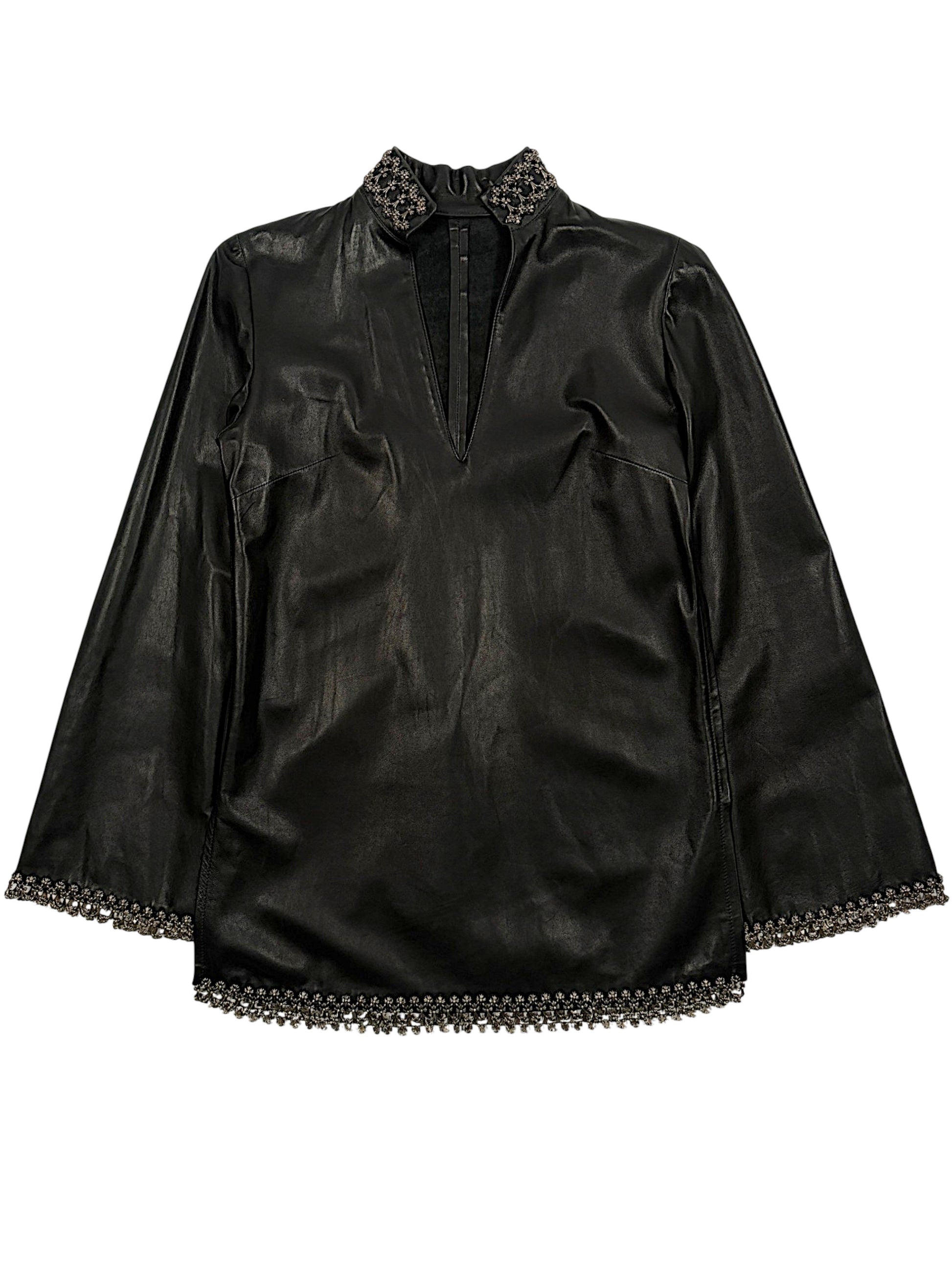 Plus Cross Silver Links Trimming Chrome Hearts Leather Tunic
