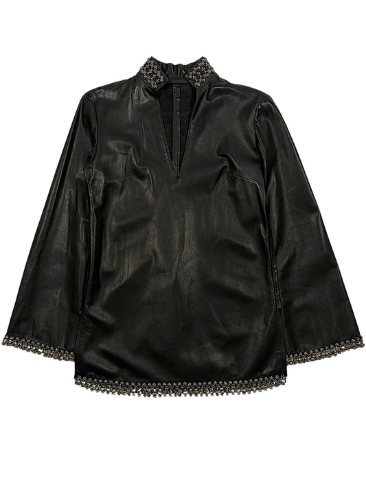 Plus Cross Silver Links Trimming Chrome Hearts Leather Tunic