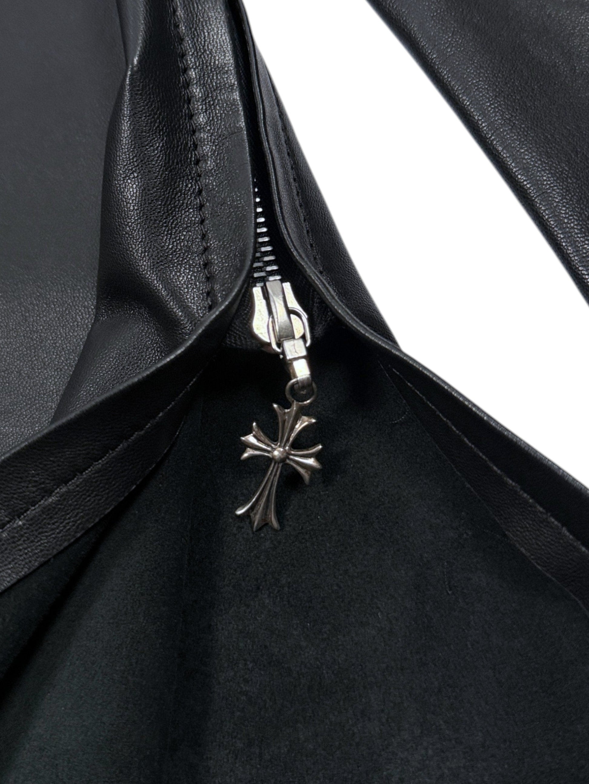 Cross Zipper Pull on Chrome Hearts Black Leather Tunic