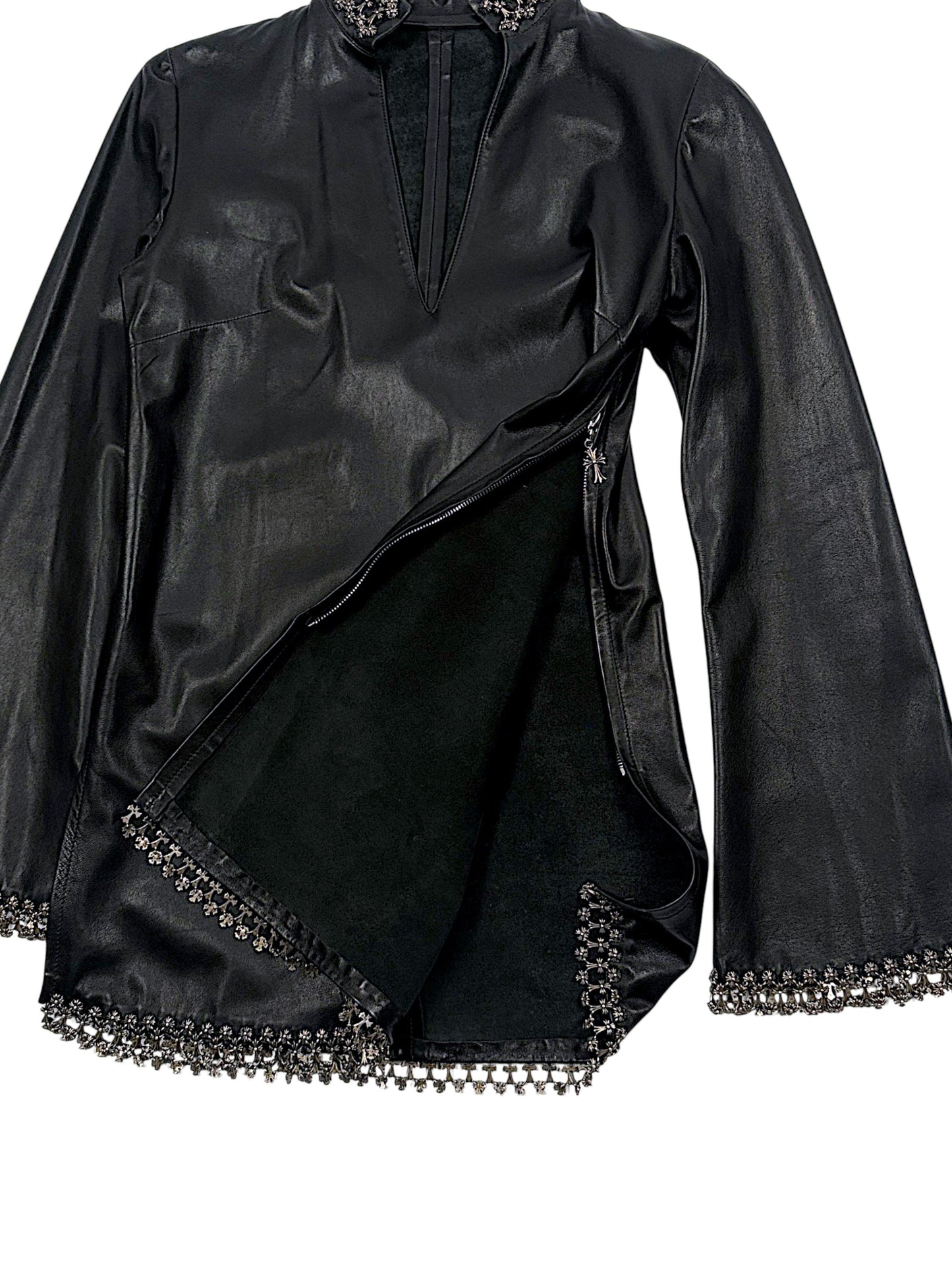 Chrome Hearts Leather Tunic Side Cross Zip Silver Charm