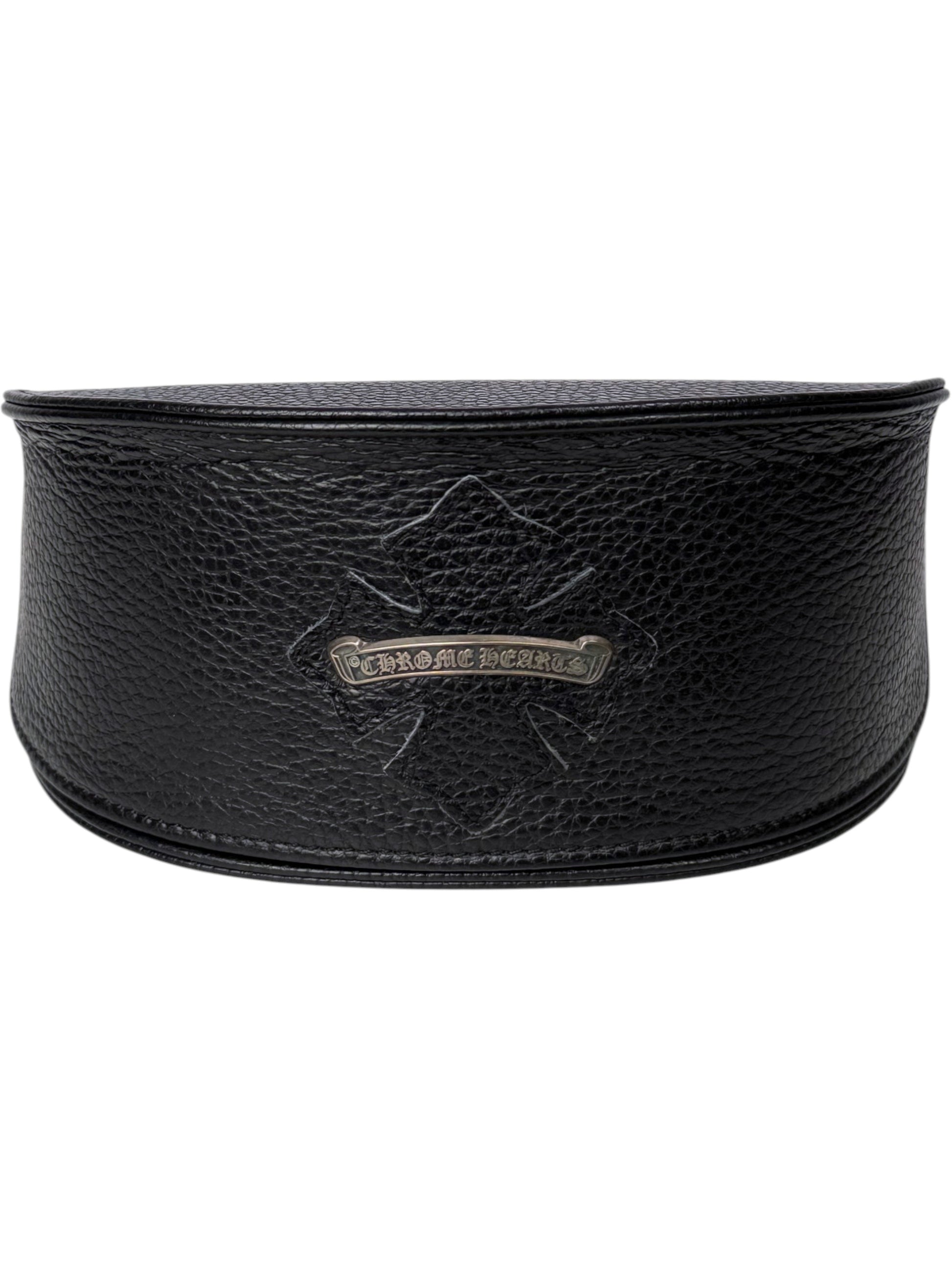 Chrome Hearts Sterling Silver Cross Leather Sunglasses Case Black