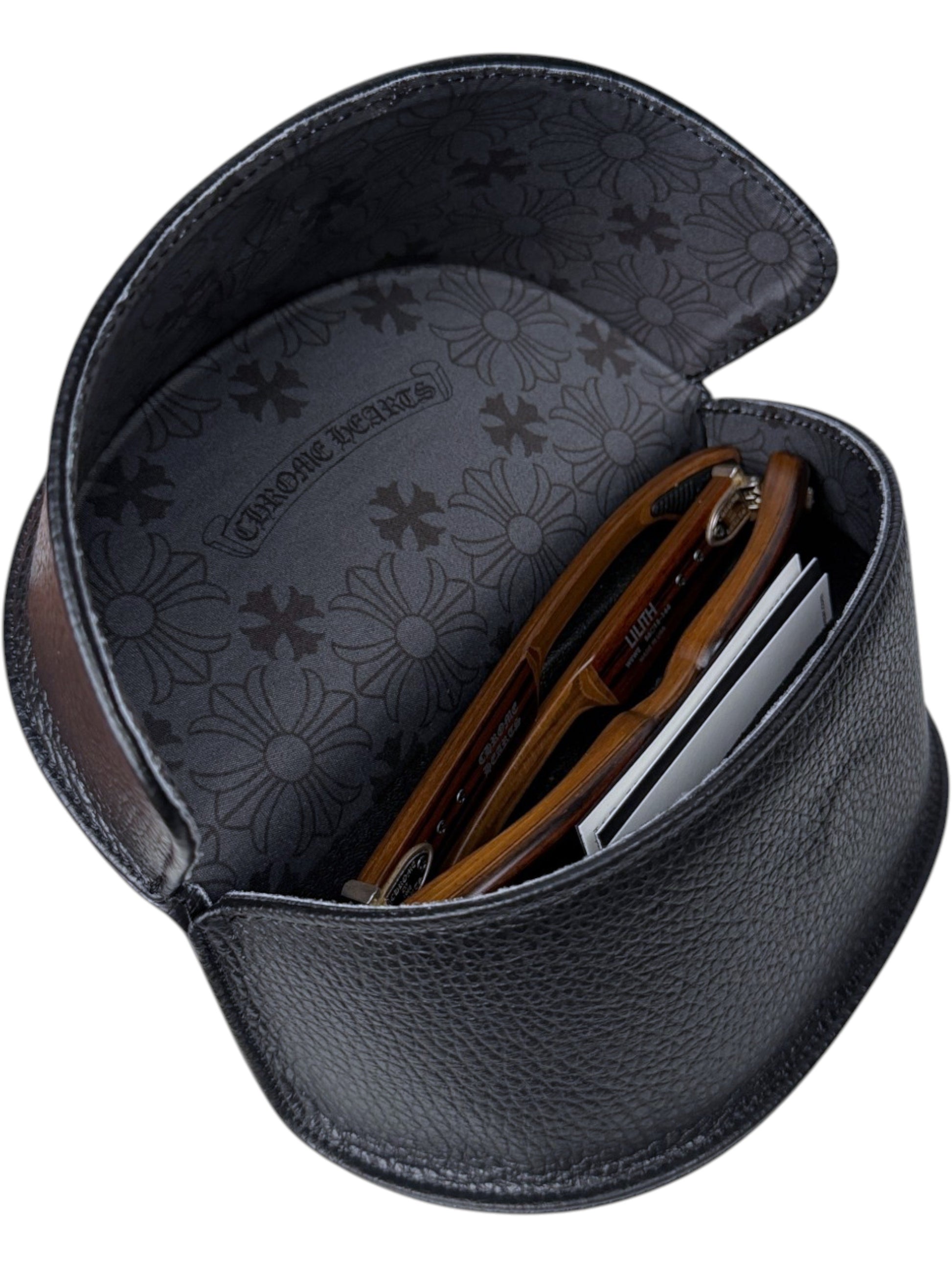Chrome Hearts Lilith Wood Sunglasses in Black Leather Cross Case