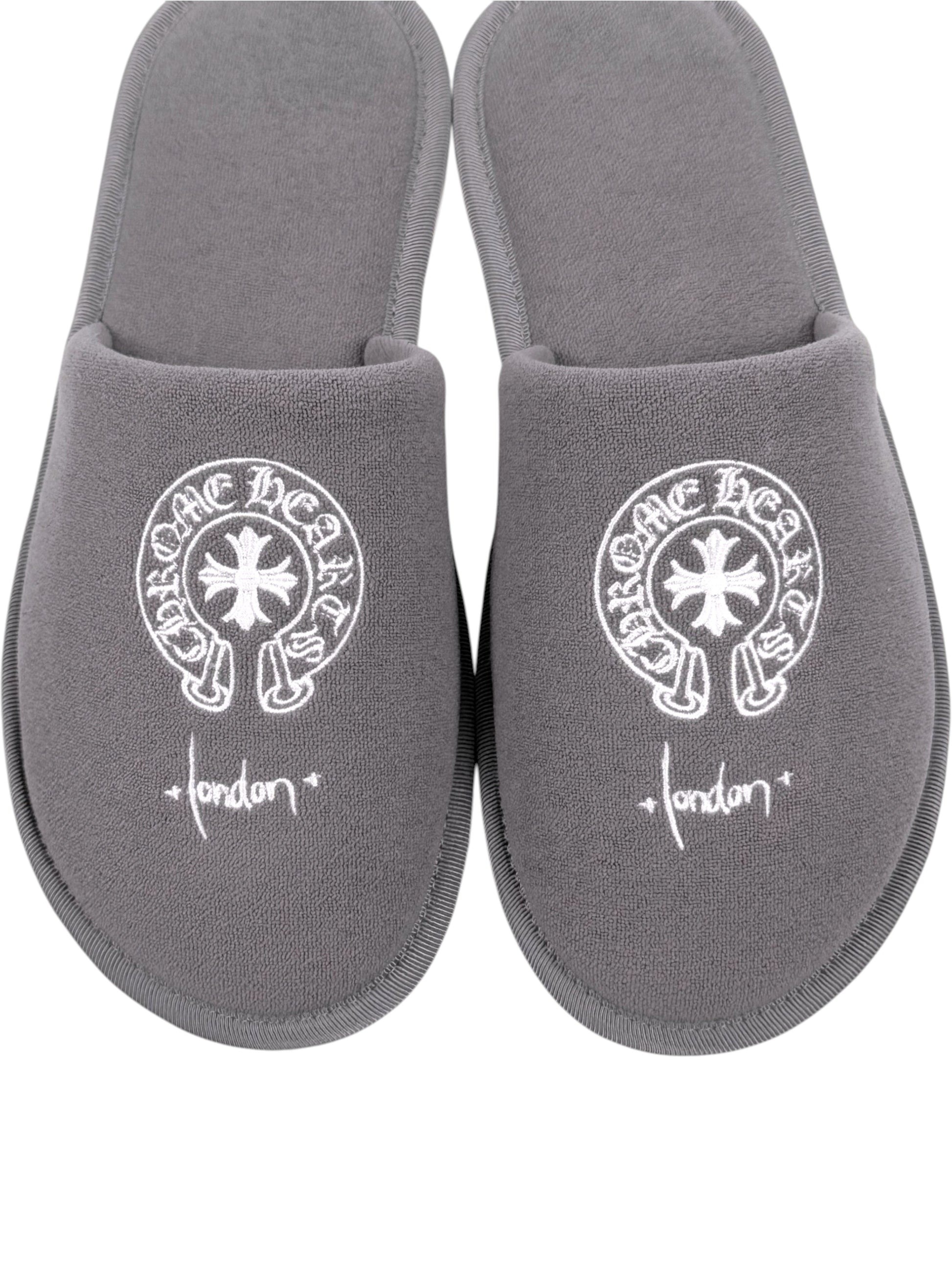Embroidered Chrome Hearts London Script Horseshoe Logo Slippers
