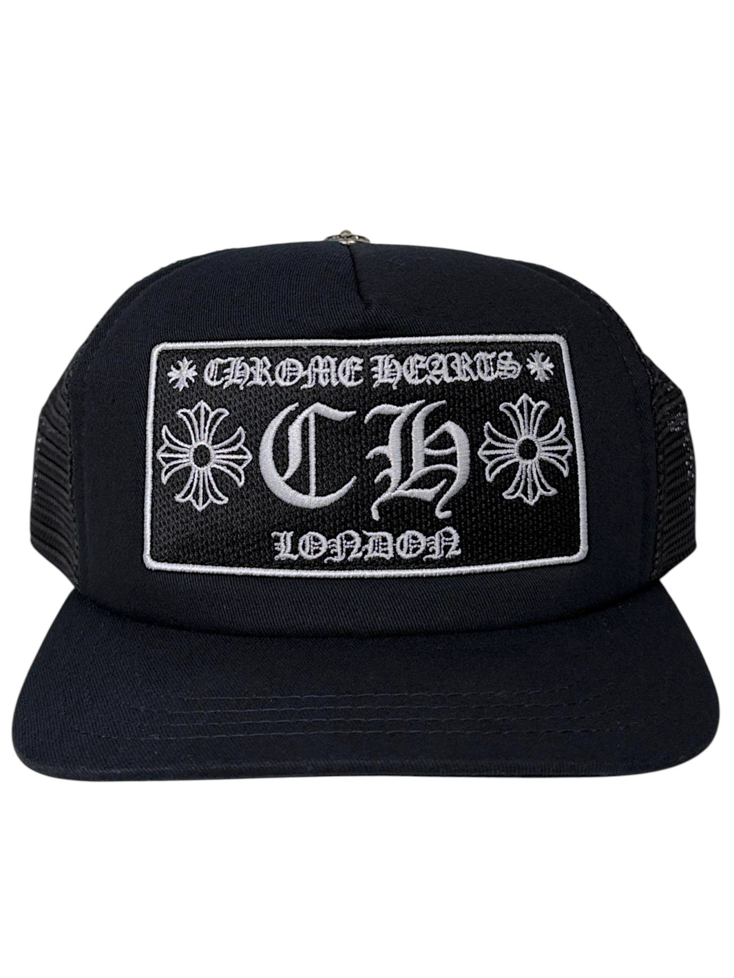 Chrome Hearts London Trucker Hat Cross Patch Black Mesh
