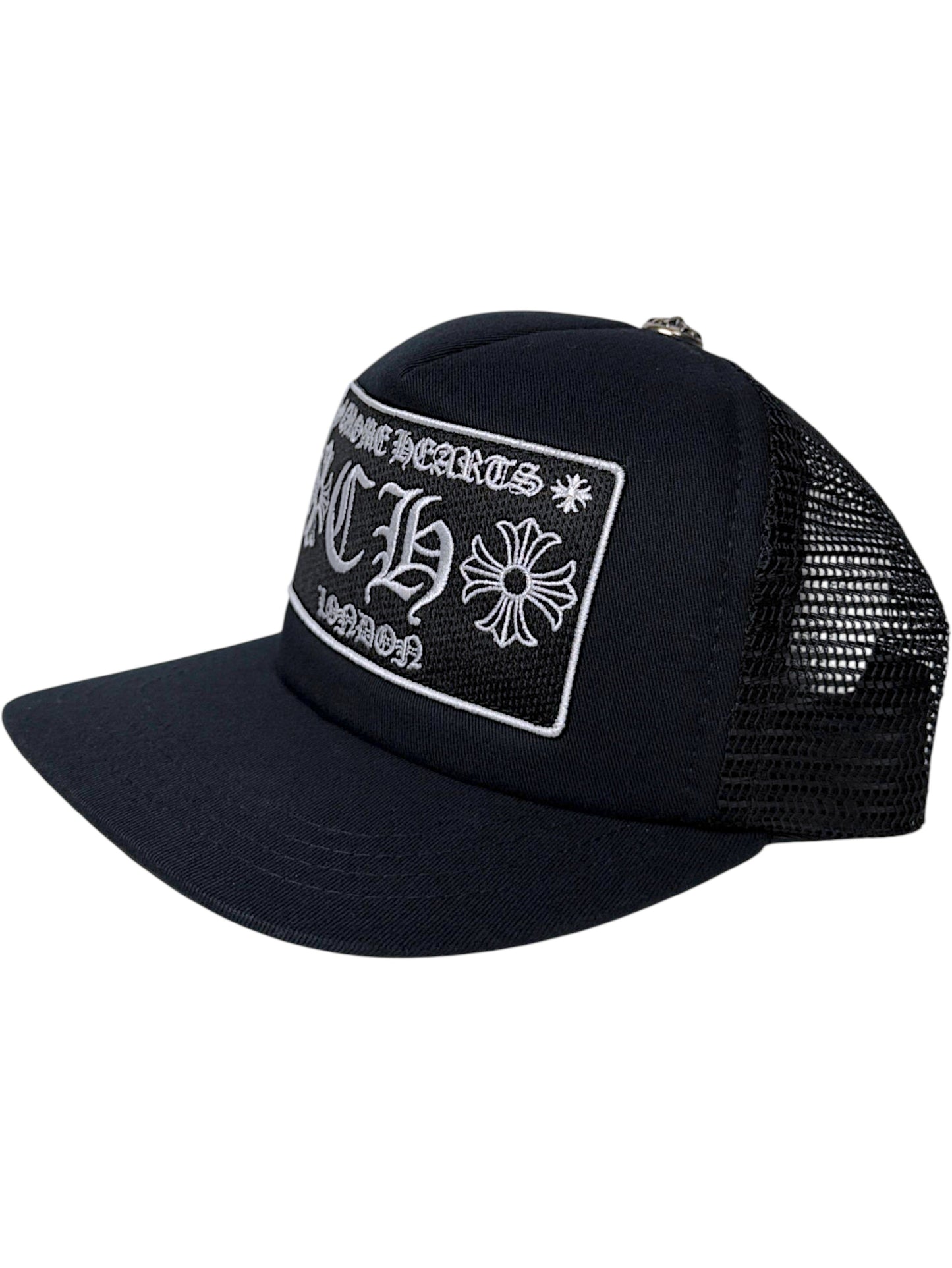Black Mesh Chrome Hearts London Trucker Hat CH Cross Patch