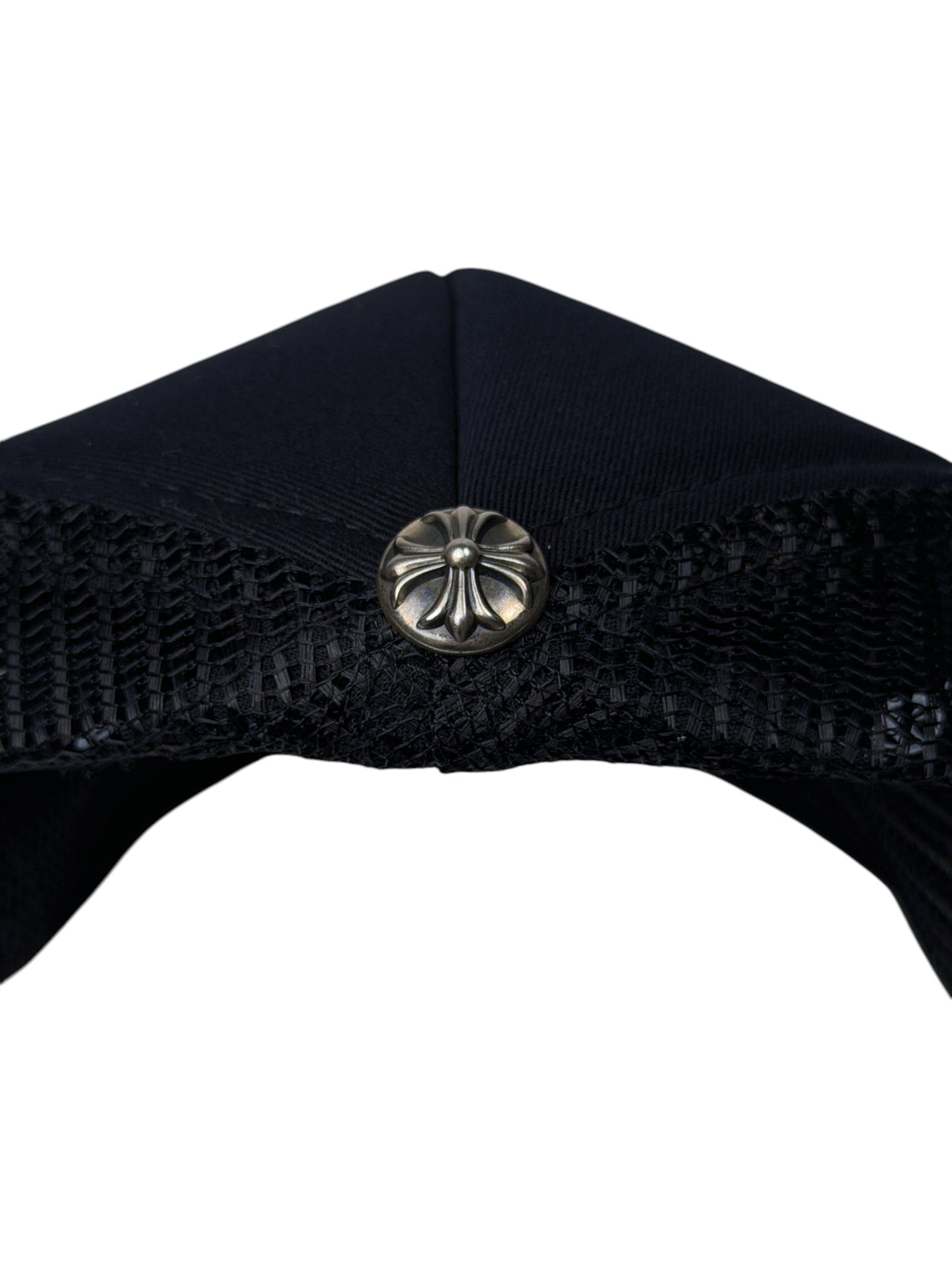 Silver Chrome Cross Snap Button on Chrome Hearts Trucker Hat