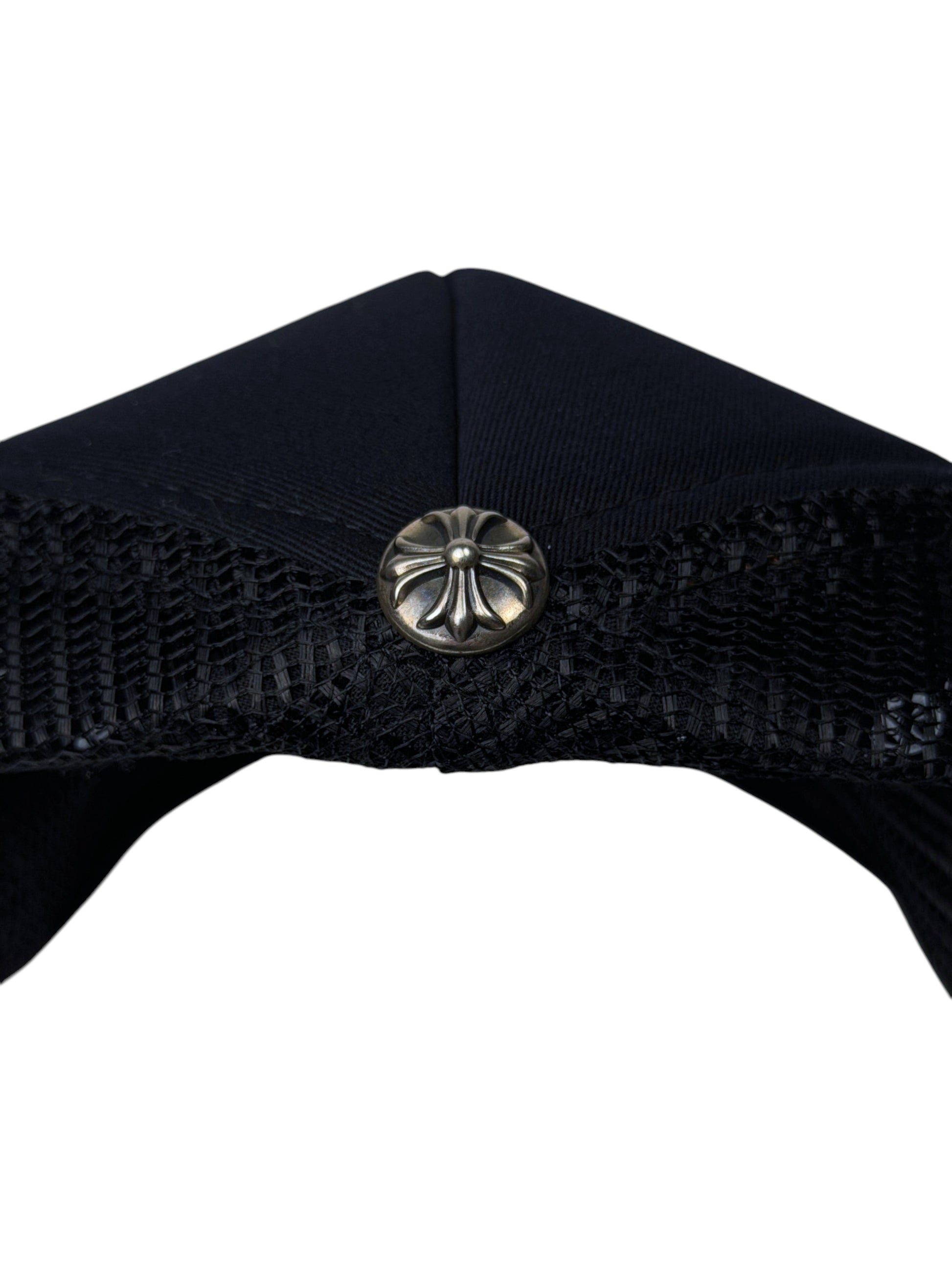 Silver Chrome Cross Snap Button on Chrome Hearts Trucker Hat