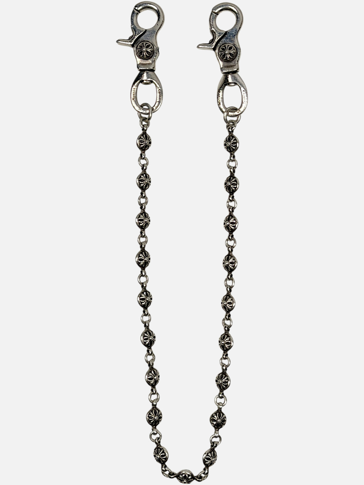 Chrome Hearts Long Cross Ball Wallet Chain .925 Silver Double Lobster Clasp