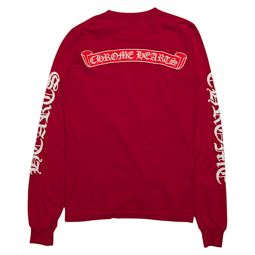 Chrome Hearts Red Scroll CH Logo LS Pocket T-Shirt Sterling Silver Hardware