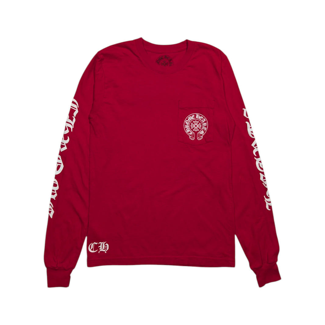 Red Scroll CH Logo LS Pocket T-Shirt