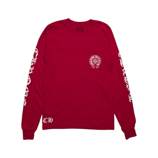 Chrome Hearts Red Scroll CH Logo LS Pocket T-Shirt Authentic T-Shirts