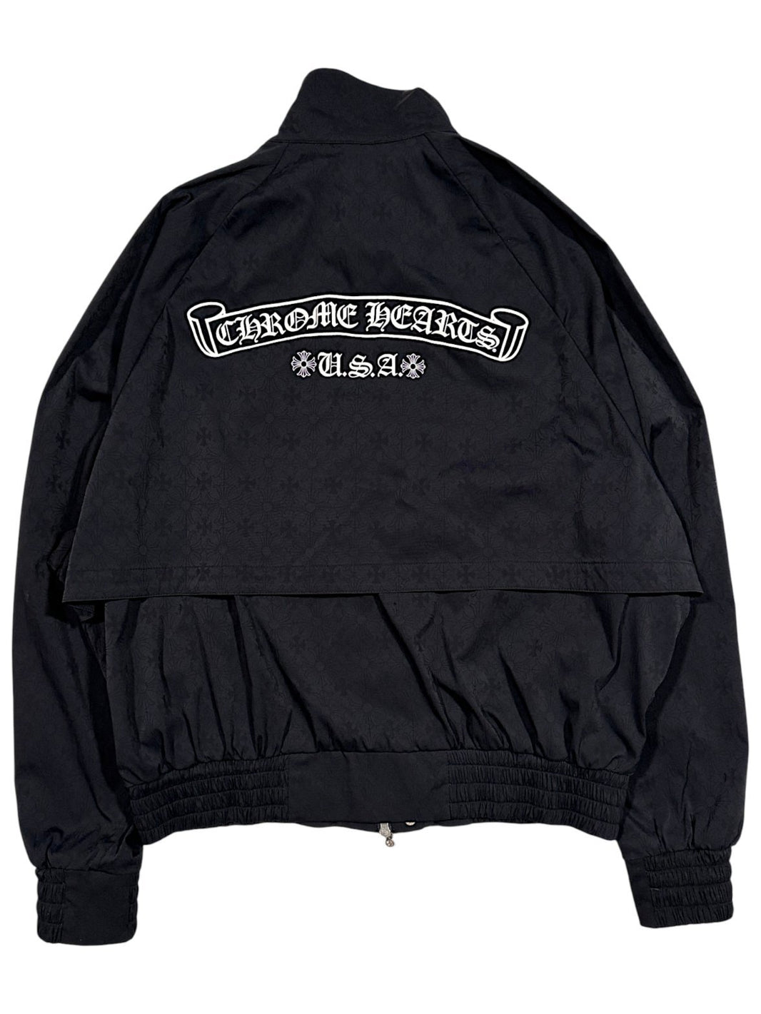 Chrome Hearts USA Scroll Embroidered Back Graphic Navy Nylon Jacket