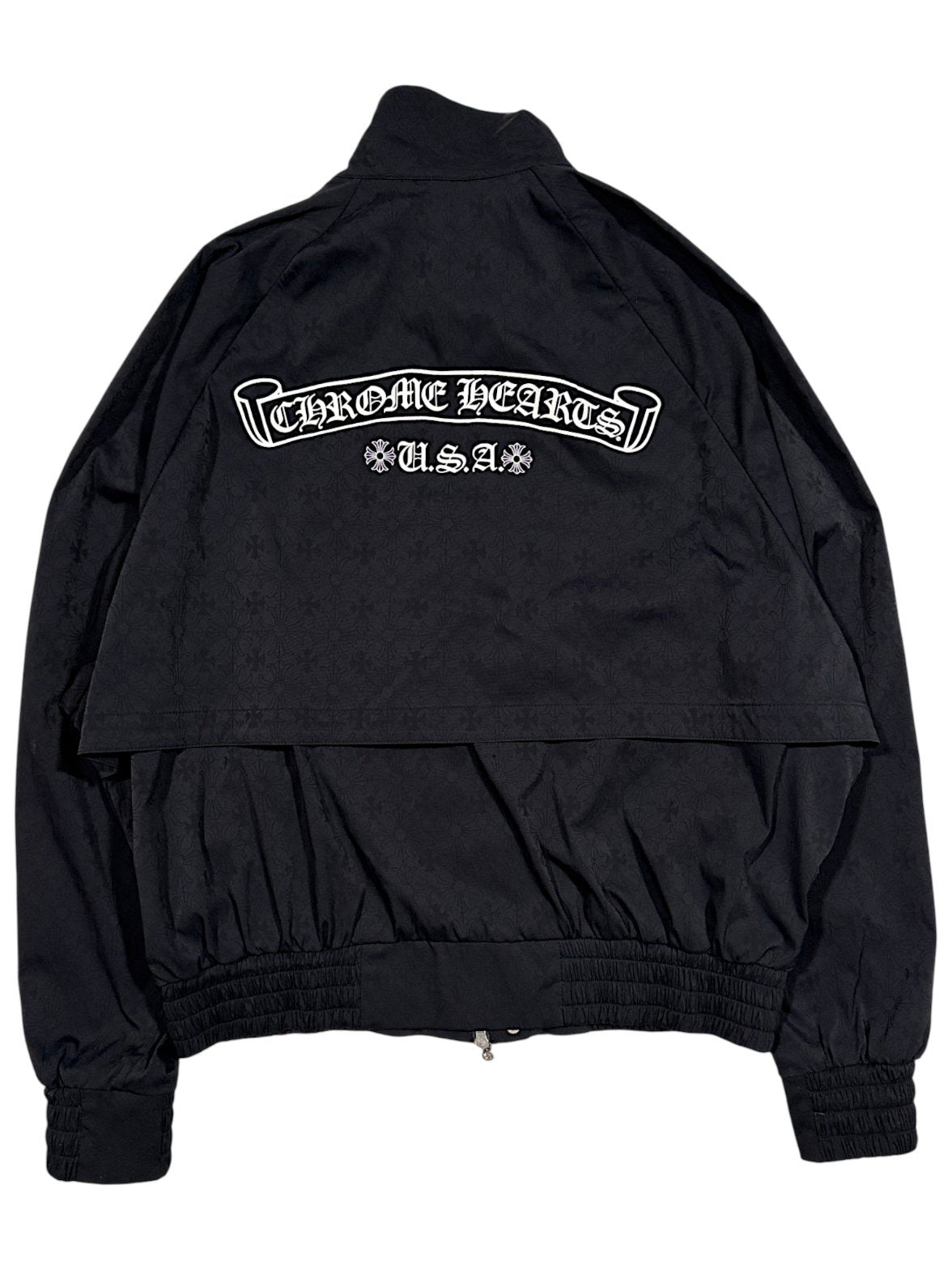 Chrome Hearts USA Scroll Embroidered Back Graphic Navy Nylon Jacket