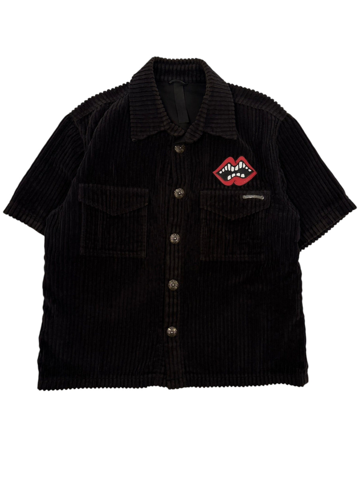 Chrome Hearts Matty Boy Chomper Lips Black Corduroy Button-Up Shirt