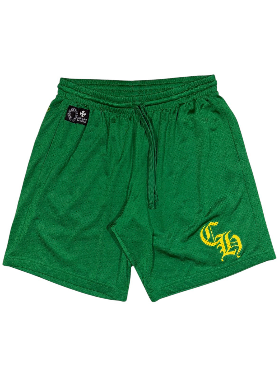 Green Mesh Stadium Shorts Chrome Hearts Yellow CH Script Logo