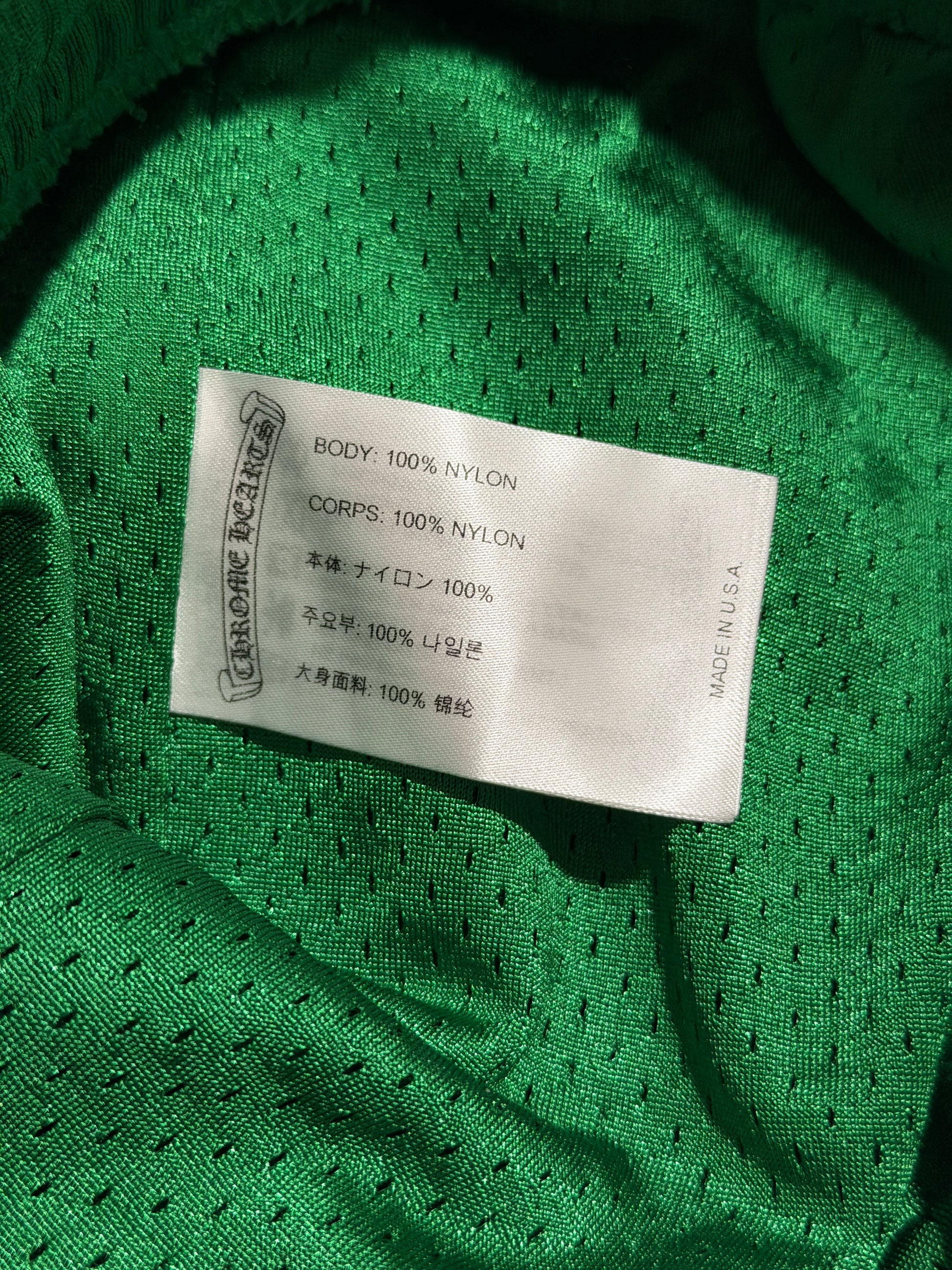Yellow CH Script Logo Shorts Green Mesh Chrome Hearts