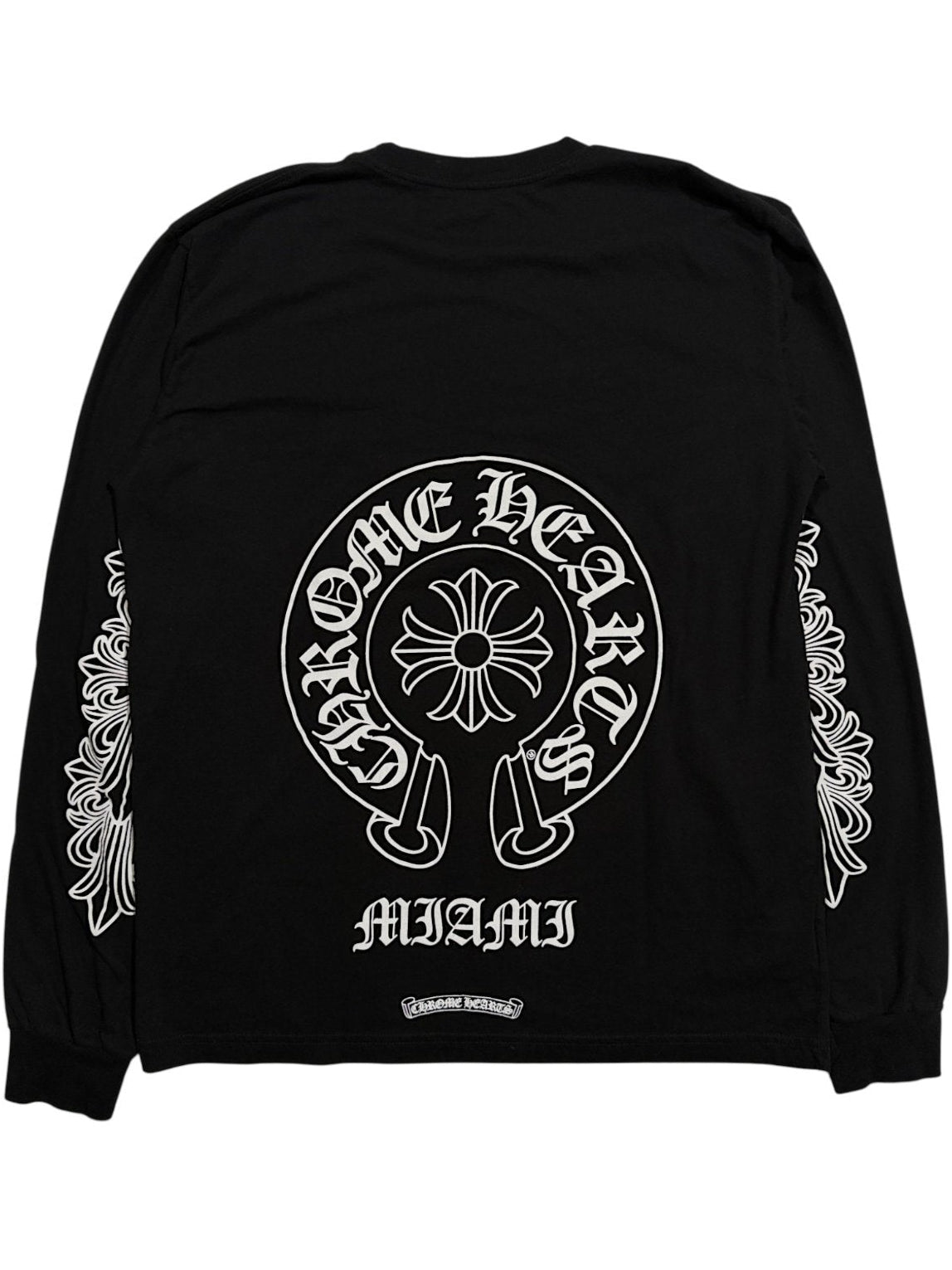 Horseshoe Logo Back Long Sleeve Tee Black Cotton Chrome Hearts Miami Exclusive
