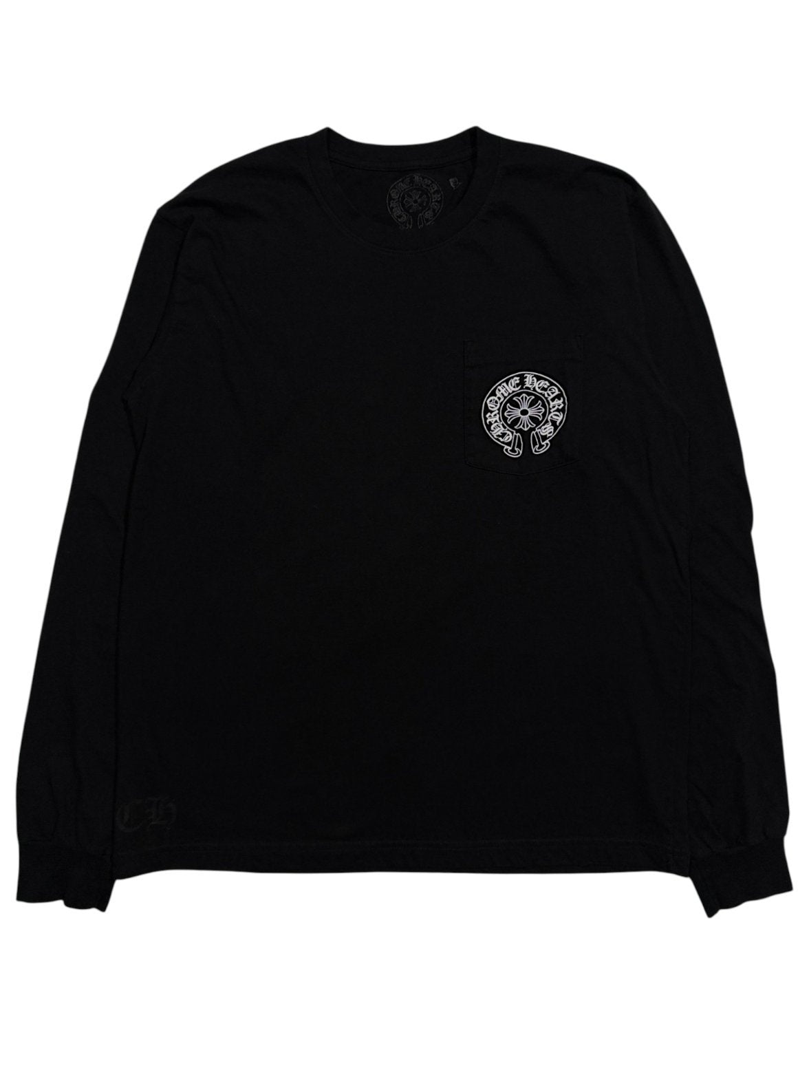Floral Cross Sleeve Print Chrome Hearts Miami Black Long Sleeve Pocket Tee