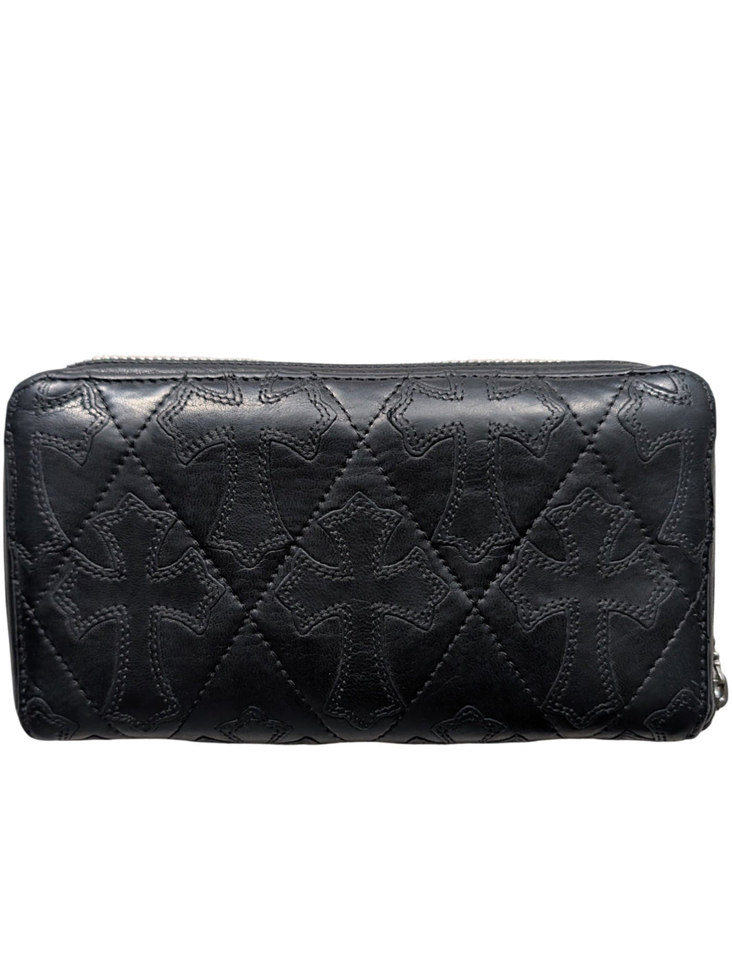 Chrome Hearts Quilted Cross Patch Zip Wallet Sterling Silver Hardware
