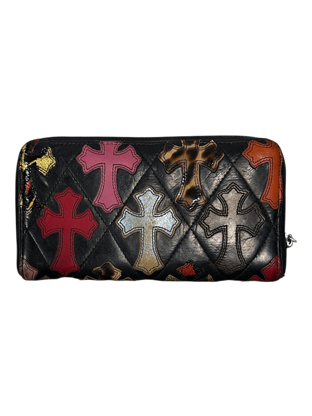 Leopard Calf Hair Patent Cross Patch Chrome Hearts Wallet