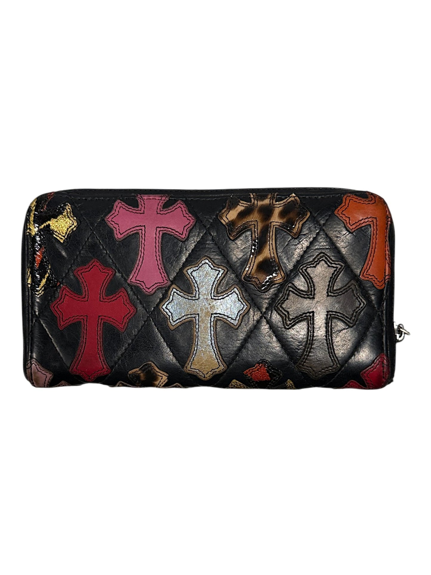 Leopard Calf Hair Patent Cross Patch Chrome Hearts Wallet