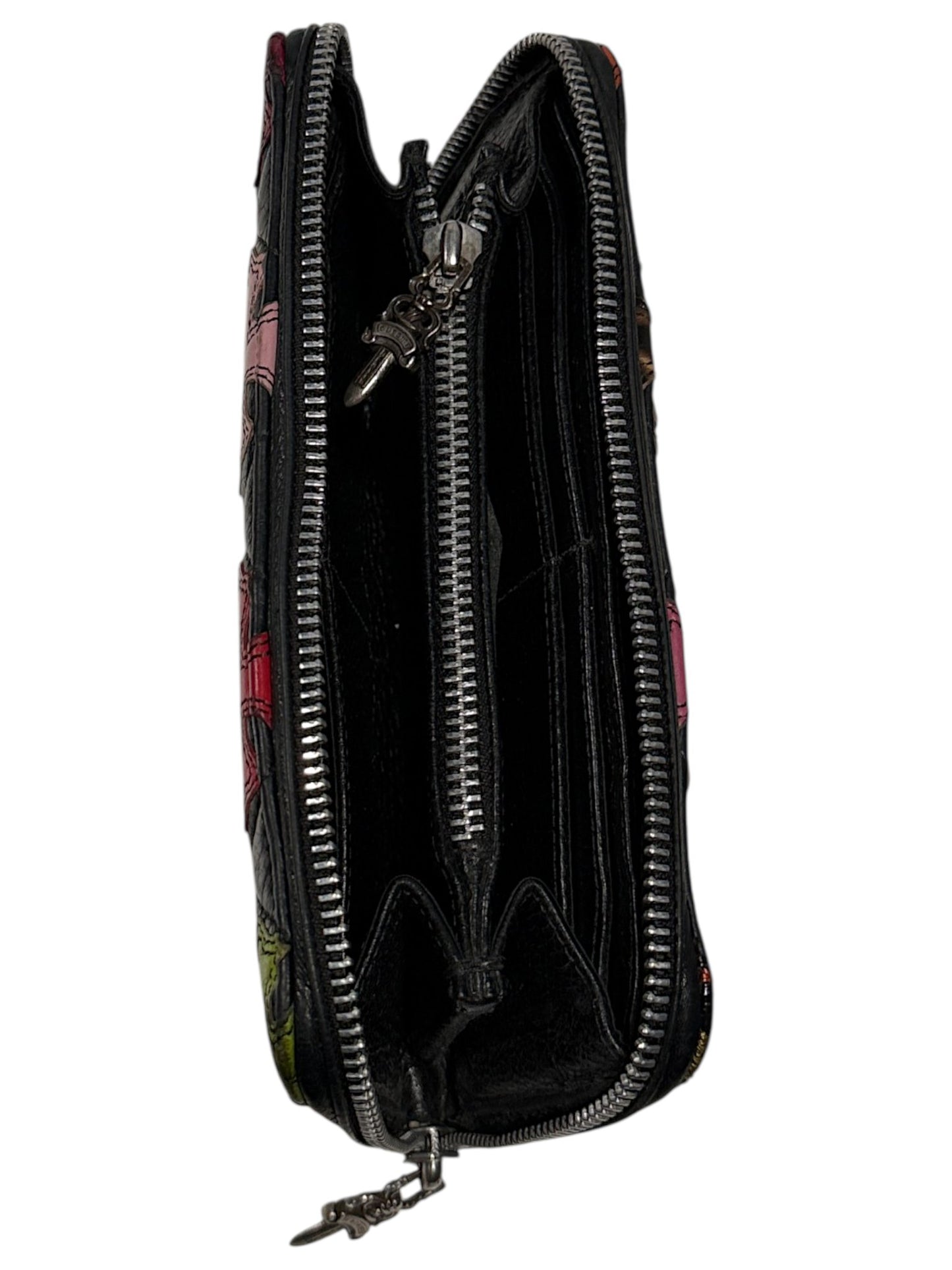 Multi Color Cross Patch Chrome Hearts Long Wallet Black Leather