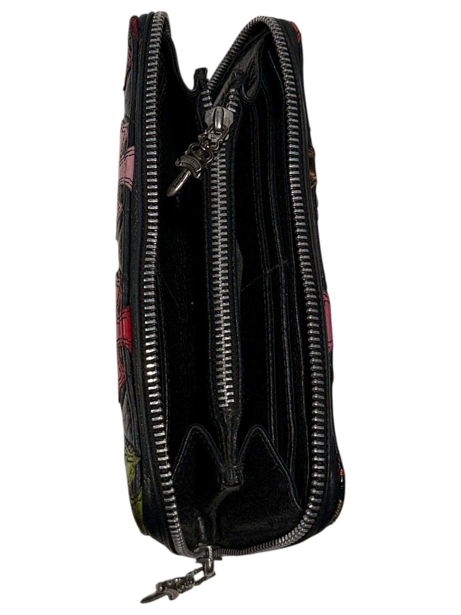 Multi Color Cross Patch Chrome Hearts Long Wallet Black Leather