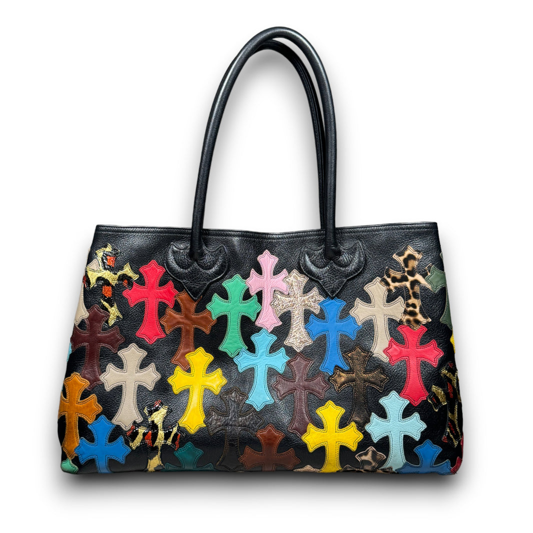 Multi Color Cross Patch Tote Bag