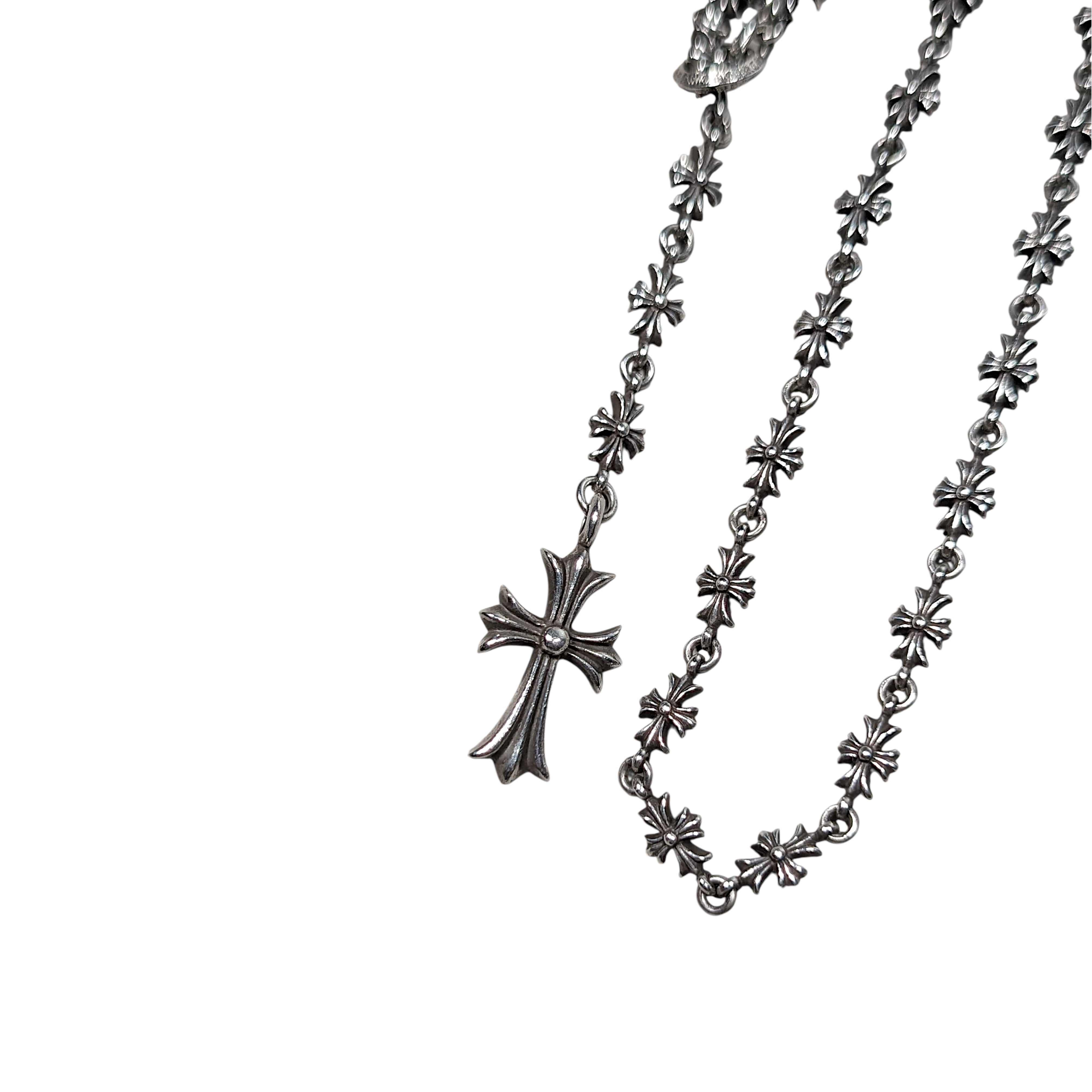 Chrome Hearts 30" Tiny E Rosary Necklace w/ Babyfat & Tiny Fat Sterling Silver Hardware
