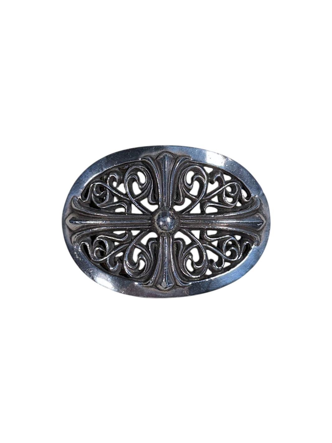 Chrome Hearts Oval Cross Belt Buckle .925 Silver Floral Motif