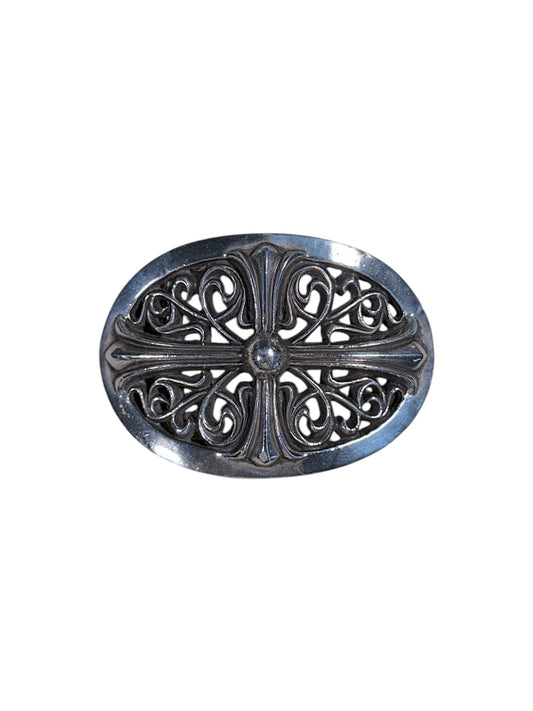 Chrome Hearts Oval Cross Belt Buckle .925 Silver Floral Motif