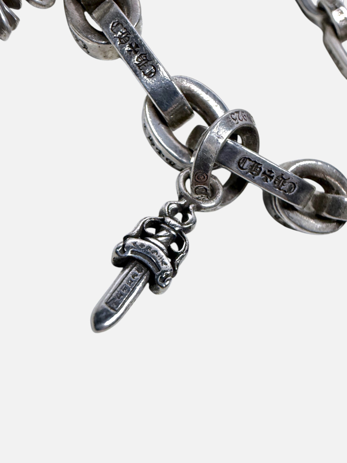 Dagger Charm Chrome Hearts Paper Chain Bracelet .925 Silver