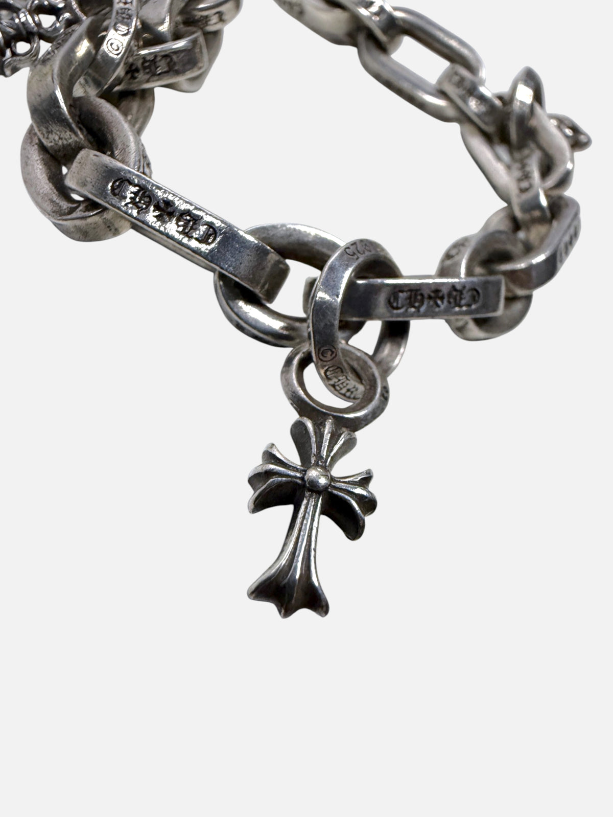 .925 Silver Link Bracelet with CH Cross Charm Chrome Hearts